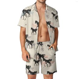 Men's Tracksuits Horse Beach Men Sets Animal Casual Shirt Set Summer Printed Shorts Two-piece Funny Suit Big Size 2XL 3XL