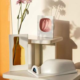 Vases Nordic Ins Ceramic Po Frame Vase Decoration Creative Macaron Color Dried Flower Home Ornament