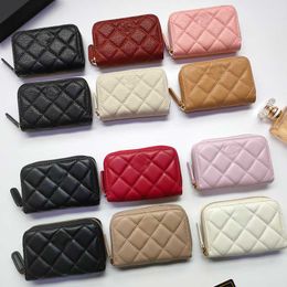 Women zip wallet designer card holder wallet Soft sheepskin mini wallets high quality cowhide caviar coin purse fashion credit card holder with box