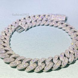 Collana da uomo con catena a maglia cubana di Moissanite ghiacciata Sier Miami di alta qualità da 18 mm, collana di moda di alta qualità