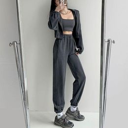 Women's Hoodies Sports Suits Womens Short Thin Cardigan And Sweatpants Trousers Fashion Two Piece Sets Retro Trend Fried Street Set