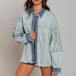 Women's Jackets Denim Jacket Y2k Long Sleeved Sequins Sweatshirt Harajuku Tassels Washed Water Blazer Vantage Button Shirts Female