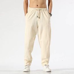 Men's Pants 2023 Spring And Autumn Fashion Trend Loose Relaxed High Waist Panel Pocket Solid Color Versatile Linen Harlan