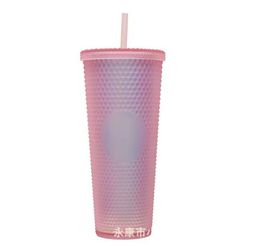 2023 new Many Colours 24oz Drinkware Studded Tumbler with Lid and Straw Double Walled Reusable Plastic Tumblers 710ml Coffee Cup