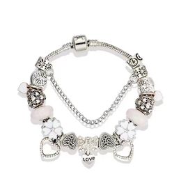 charm bracelet heart diamond beads charms love pendant fit for 925 silver snake chain diy Accessories bangle with nylon bag or box335Z