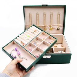 4 Colour Doublelayer Portable Box Jewellery Organiser Display Travel Case Storage Boxes Button Leather Packaging 230814