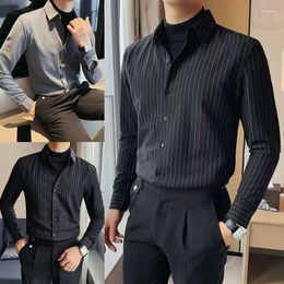Men's Dress Shirts Striped Business Male Top Long Sleeve Shirt And Blouse Aesthetic Elegant Casual Asia Silk Hipster Clothes I
