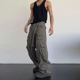 Men's Pants High Street Retro Casual Large Pocket Overalls Men/women Spring/autumn Loose Straight Hip-hop Wide Leg