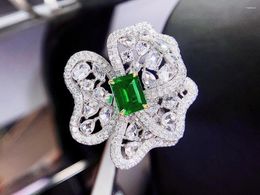 Cluster Rings GRS Colombia Origin Pure 18K Gold Jewelry 1.02ct Green Emerald Gemstones Diamonds Female For Women Fine