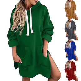 Casual Dresses Individual Design Women's Solid Colour Long Sleeved Hooded Mid Length Denim Tunic Dress For Women T Shirt Knee