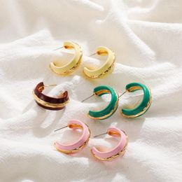 Hoop Earrings Trend Colourful Enamel Stainless Steel Circle Gold Plated Pink Stud Earring Ear Buckle Statement Huggie Jewellery