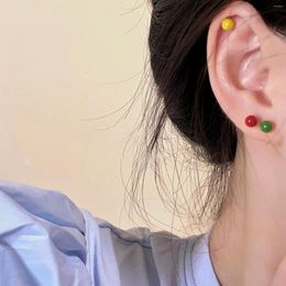 Stud Earrings Korean Fashion Candy Colour Round Women's Suit Combination Summer Fresh Wild Cute Simple Small