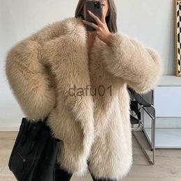 Women's Fur Faux Fur Women Faux Fur Jacket Faux-Fox Fur Coats Winter 2023 Korea Suit Collar Casual Loose Pink Female Thick Warm Overcoat Clothes x0907