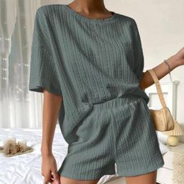 Women's Tracksuits Tees Top & Elastic Waist Shorts Comfy Pullover Shirts Suits Solid Color Casual Fashion Homewear Sets