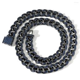 Chains Dark Blue Cuban Chain 16-24" 12mm Cubic Zirconia Necklace For Men Gifts Fashion Hip Hop CZ Necklaces Jewellery