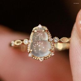 Jewellery Pouches Chalcedony Gourd -permeable Ring Gold-plated Moonstone Fashion Versatile Simple Design.