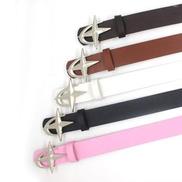 Belts Metal Cross Star Buckle Personality PU Leather Y2k Alloy Black Women