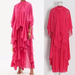 Casual Dresses Women's Chiffon Dress 2023 Stand Collar Sag Feeling Lotus Edge Irregular Long Pleated