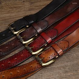 Belts Men's Vintage Fashion Versatile Hollow Out Cowhide Pin Buckle Male For Men Luxury