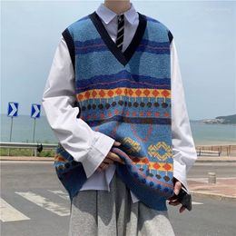 Men's Vests Vintage Knitted Vest Autumn And Winter Korean Version Trend Ins Loose All-match V-neck Sweater