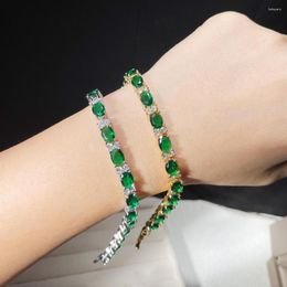 Charm Bracelets Fashion Women Silver Colour Summer Jewellery Design Green Cubic Zirconia Oval Chain Link For Mothers Day