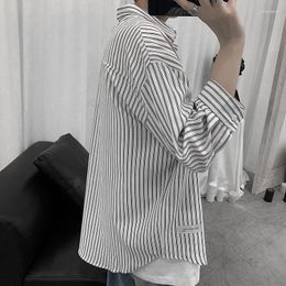 Men's Casual Shirts Short Sleeved Summer Thin Coat Oversize Seven A Half Sleeve Striped Fashion Ropa Clothing For Men