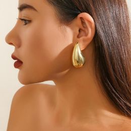Stud Earrings Big Smooth Metal Water-drop For Women Trendy Ladies Cute Elegant 2023 Fashion Jewellery Accessories Female