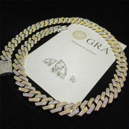 Hip Hop Jewelry 14mm Iced Out Moissanite Diamond Gold Cuban Chain Necklace 925 Sterling Silver Necklace Miami Cuban Link Chain Tchci