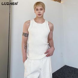 Men's Vests LUZHEN Autumn Personalised Solid Colour Knitted Elastic Sleeveless Vest Men Casual Elegant Tank Top Round Neck Sweatshirt Bd9a9f