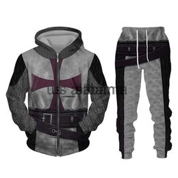 Men's Tracksuits Vintage Knight Armour 3D Print Men's Zipper Tracksuit Sets Casual Zipper Hoodie + Pants 2pcs Sets Oversized Fashion Men Clothing x0907