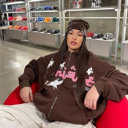 Women's Hoodies Harajuku Men Y2K Fashion Hoodie 90s Clothes Vintage Print Zip Women Hip-hop Long Sleeve Sweatshirt Oversized Top