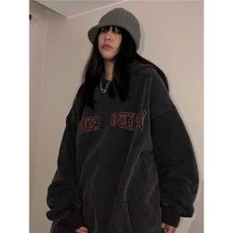 Deeptown Kpop Hippie Grunge Fire Black Hoodie Women Gothic Dark Letter Oversize Sweatshirt Retro Streetwear Long Sleeve Top