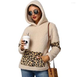 Women's Hoodies Autumn Winter Women Sweatshirt Fleece Leopard Stitching Teddy Jacket Sports Casual Hoodie Warm Plush Hooded Outerwear