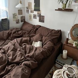 Bedding Sets Vintage Comfort Cotton Simple Coffee Colour 4 Piece Skin Friendly Duvet Cover Sheet