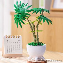 Blocks DIY Bambusa Multiplex Potted Plants Succulents Tree Gardens Romantic Building Blocks Model Kids Sets Kits Toys R230907