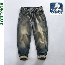 Men's Jeans Autumn 100% Cotton Casual Washed Jeans Men Clothing Retro Loose Straight Men Trousers K5913 230907