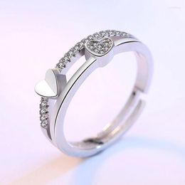 Cluster Rings 2023 Real 925 Sterling Silver Hearts Clear CZ Finger For Women Romantic Double Line Wedding Statement Jewelry Gift