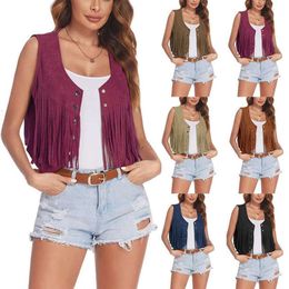 Womens Short Tasseled Vest Spring And Summer Casual Comfortable Retract Designed Button Buttons