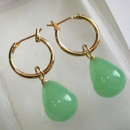 Dangle Earrings Simplest Jewelry Golden Metal Water Drop Light Green 12 16mm Jades Bread Earings