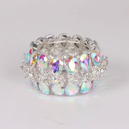 Bangle Bright AB Colorful Brand bridal Crystal Cuff Bangles Bracelet Big Wide Stretch Bangle Jewelry Gifts For Women Wedding Accesorios 230906