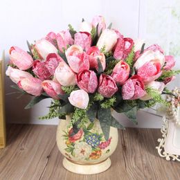 Decorative Flowers Tulip Artificial Flower Real Touch Fake Bouquet For Wedding Decoration White Red Rose Home Garden Christmas Decor