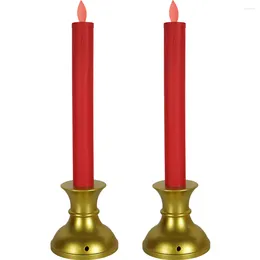 Candle Holders 2 Pcs USB Charging Lights Red Lamps Tapered Candles Reusable LED Decor Headband Flameless