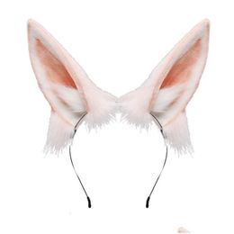 Headbands Furry Plush Foldable Bunny Ears Headband Realistic Animal Rabbit Ear Hair Hoop Headwear Lolita Kawaii Cosplay Accessories Dr Dhghg