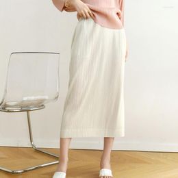 Skirts Counter Beautiful Autumn Spring Pleated Slim-Fit Mid-Waist Age-Reducing Side Slit Mid-Length Skirt 7127