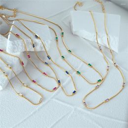 Chains Aide Squar Colour Zircon 925 Sterling Silver Necklaces For Women Korean Style Ins Simple Thin Clavicle Chain Fine Jewellery Gift