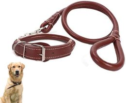 Leather Dog Collar and Leash Set, Adjustable PU Dog Collar with D-Ring Buckle, Soft & Durable Leash and Collar Set for Small Medium Large Dogs