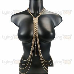 Waist Chain Belts Pearl Body Necklaces Jewelry Luxurious Chest Fashion For Women Y Bikinis Beach Accessories Goth Drop Delivery Dhafb