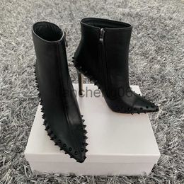 Boots sexy lady Casual Designer fashion women boots Black leather spikes high heels stiletto point toe short martin booties x0907