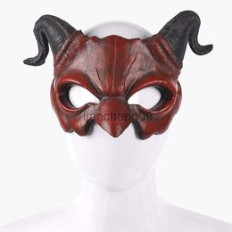 Party Masks Halloween Masquerade RP Mask Scary Red Half Face Horn Devil Mask for Cosplay Costume x0907