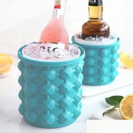 Ice Buckets And Coolers Portable 2 In 1 Large Sile Cube Mould Maker Tray Bucket Wine Cabinet With Lids Party Beverage Frozen Whiskey Co Dhnzw